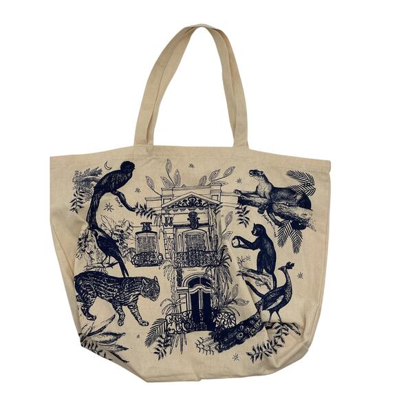 Sezane Printed Navy Blue Paraiso Tote Bag - Picture 2 of 5